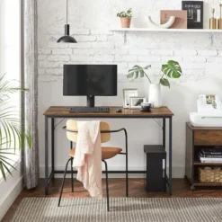 Songmics VASAGLE Writing Desk, Computer Desk, Small Office Table, 120 X 60 X 75 Cm, Study, Home Office, Simple Assembly, Steel, Industrial Design, Rustic Brown And Black LWD039B01 -Office Furniture Store 54156293 4
