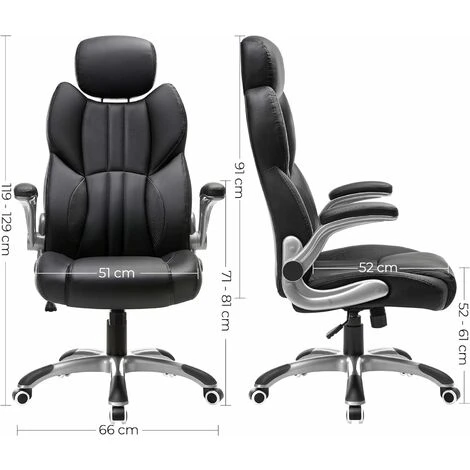 SONGMICS Office Chair With Adjustable Headrest, High Back 81 Cm, Racing Sport Swivel Chair, Flip-Up Armrest Executive Chair PU, Black OBG65BKUK 5 SONGMICS Office Chair With Adjustable Headrest, High Back 81 Cm, Racing Sport Swivel Chair, Flip-Up Armrest Executive Chair PU, Black OBG65BKUK - Image 5
