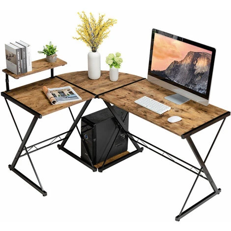 L-Shaped Corner Computer Desk PC Table Workstation W/ Monitor Stand & Host Tray 1 L-Shaped Corner Computer Desk PC Table Workstation W/ Monitor Stand & Host Tray