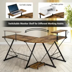 L-Shaped Corner Computer Desk PC Table Workstation W/ Monitor Stand & Host Tray 7 L-Shaped Corner Computer Desk PC Table Workstation W/ Monitor Stand & Host Tray -Office Furniture Store 54400290 3