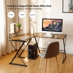 L-Shaped Corner Computer Desk PC Table Workstation W/ Monitor Stand & Host Tray 9 L-Shaped Corner Computer Desk PC Table Workstation W/ Monitor Stand & Host Tray -Office Furniture Store 54400290 5