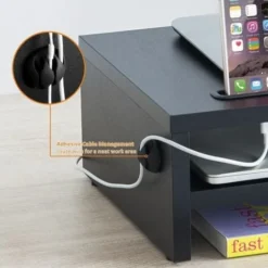 VonHaus Wood Monitor Stand Riser, Desk Monitor Stand With Smart Phone Holder, Ergonomic 2 Tier Storage With Cable Management For Computer, Notebook, IMac, PC -Office Furniture Store 54924454 5