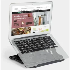 VonHaus Foldable Laptop Stand - Portable Ventilated Laptop Riser For Desk With 8 Level Adjustments - PC Laptop Tablet Riser - Black