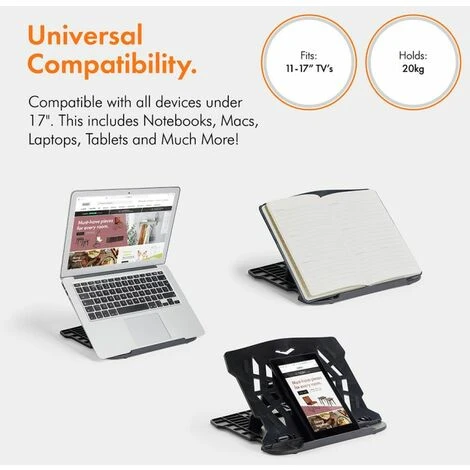 VonHaus Foldable Laptop Stand - Portable Ventilated Laptop Riser For Desk With 8 Level Adjustments - PC Laptop Tablet Riser - Black 4 VonHaus Foldable Laptop Stand - Portable Ventilated Laptop Riser For Desk With 8 Level Adjustments - PC Laptop Tablet Riser - Black - Image 4