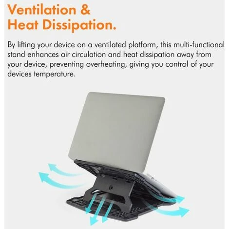 VonHaus Foldable Laptop Stand - Portable Ventilated Laptop Riser For Desk With 8 Level Adjustments - PC Laptop Tablet Riser - Black 5 VonHaus Foldable Laptop Stand - Portable Ventilated Laptop Riser For Desk With 8 Level Adjustments - PC Laptop Tablet Riser - Black - Image 5