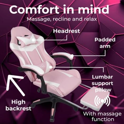 Neo Pink Sport Racing Gaming Office Chair With Footrest 4 Neo Pink Sport Racing Gaming Office Chair With Footrest - Image 4