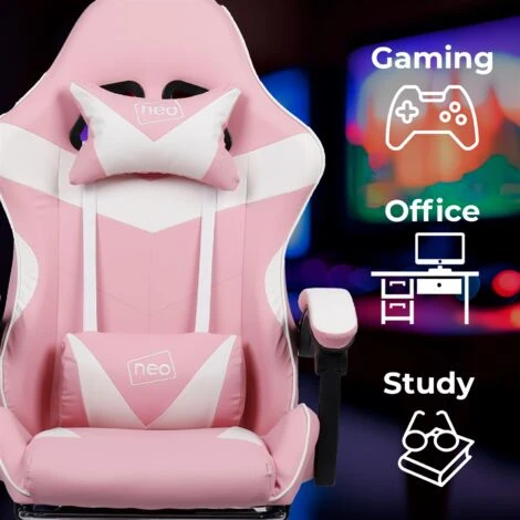 Neo Pink Sport Racing Gaming Office Chair With Footrest 5 Neo Pink Sport Racing Gaming Office Chair With Footrest - Image 5