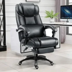 Executive Office Chair With Footrest & Lumbar Support, Ergonomic Design High Back Recliner Computer Desk Chair Adjustable Back Rest Heavy Duty 360° Swivel Gaming Chair For Home Office
