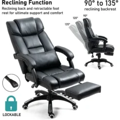 Executive Office Chair With Footrest & Lumbar Support, Ergonomic Design High Back Recliner Computer Desk Chair Adjustable Back Rest Heavy Duty 360° Swivel Gaming Chair For Home Office -Office Furniture Store 55277379 3