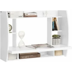 SoBuy Home Office Wall-mounted Table Desk With Shelves,White,FWT18-W