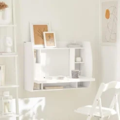 SoBuy Home Office Wall-mounted Table Desk With Shelves,White,FWT18-W -Office Furniture Store 5890688 3