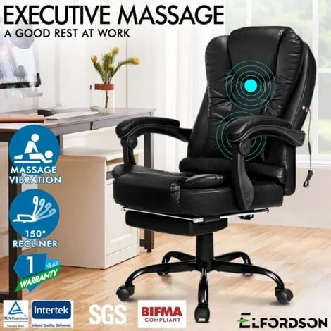 ELFORDSON Massage Office Chair With Footrest Executive Gaming Seat PU Leather 3 ELFORDSON Massage Office Chair With Footrest Executive Gaming Seat PU Leather - Image 3