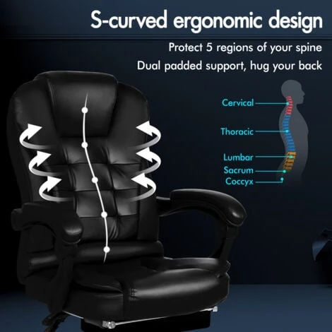 ELFORDSON Massage Office Chair With Footrest Executive Gaming Seat PU Leather 4 ELFORDSON Massage Office Chair With Footrest Executive Gaming Seat PU Leather - Image 4