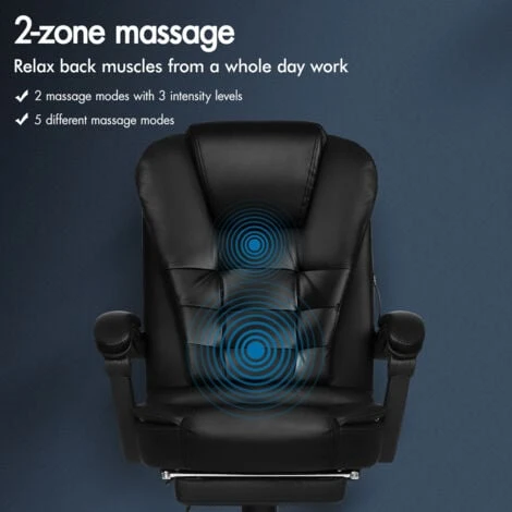 ELFORDSON Massage Office Chair With Footrest Executive Gaming Seat PU Leather 5 ELFORDSON Massage Office Chair With Footrest Executive Gaming Seat PU Leather - Image 5