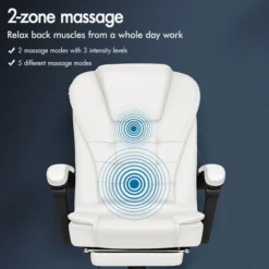 ELFORDSON Massage Office Chair With Footrest Executive Gaming Seat Leather White 8 ELFORDSON Massage Office Chair With Footrest Executive Gaming Seat Leather White -Office Furniture Store 59178064 4