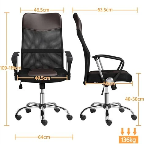 Yaheetech High Back Office Chair Executive Leather Chair Elastic Mesh Chair, Brown 5 Yaheetech High Back Office Chair Executive Leather Chair Elastic Mesh Chair, Brown - Image 5