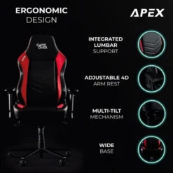 Apex Gaming Desk Chair, Ergonomically Designed Seating, Premium PU Leather With 4D Adjustable Arm Rest And Height, Additional Lumbar Support, Red -Office Furniture Store 59866042 5