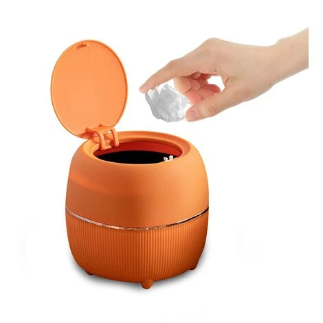 Mini Round Desktop Bin With Lid, Plastic, For Home, Kitchen, Bathroom, Office (Orange) 1 Mini Round Desktop Bin With Lid, Plastic, For Home, Kitchen, Bathroom, Office (Orange)