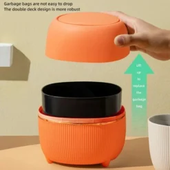Mini Round Desktop Bin With Lid, Plastic, For Home, Kitchen, Bathroom, Office (Orange) 7 Mini Round Desktop Bin With Lid, Plastic, For Home, Kitchen, Bathroom, Office (Orange) -Office Furniture Store 59940591 3