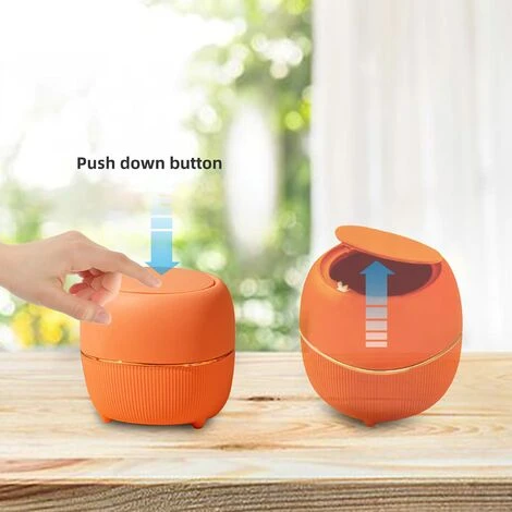 Mini Round Desktop Bin With Lid, Plastic, For Home, Kitchen, Bathroom, Office (Orange) 4 Mini Round Desktop Bin With Lid, Plastic, For Home, Kitchen, Bathroom, Office (Orange) - Image 4