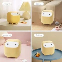 Small Trash Can, Cute Ninja Office Trash Can With Lid, Bedroom Trash Can With 1 Roll Waste Bag, Trash Can For Home, Office (Yellow Trash Can) -Office Furniture Store 59940634 3