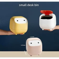Small Trash Can, Cute Ninja Office Trash Can With Lid, Bedroom Trash Can With 1 Roll Waste Bag, Trash Can For Home, Office (Yellow Trash Can) -Office Furniture Store 59940634 4