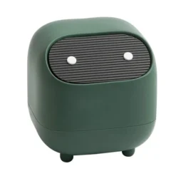 Small Trash Can, Cute Ninja Office Trash Can With Lid, Bedroom Trash Can With 1 Roll Waste Bag, Trash Can For Home, Office (Green Trash Can)