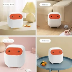 Small Trash Can, Cute Ninja Office Trash Can With Lid, Bedroom Trash Can With 1 Roll Waste Bag, Trash Can For Home, Office (White Trash Can) -Office Furniture Store 59940959 4