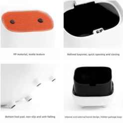 Small Trash Can, Cute Ninja Office Trash Can With Lid, Bedroom Trash Can With 1 Roll Waste Bag, Trash Can For Home, Office (White Trash Can) -Office Furniture Store 59940959 5