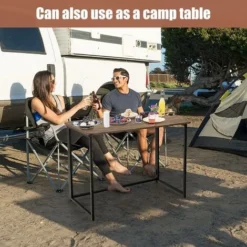 COSTWAY Folding Computer Desk, No-Assembly Simple PC Laptop Table Writing Workstation, Wooden Metal Frame Home Office Work Study Desk (Rustic Brown+Black, 100 X 50 X 72cm) -Office Furniture Store 60167341 5