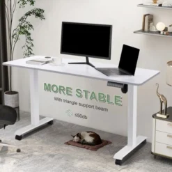 Height Adjustable Standing Desk With Electric Motor, Computer Desk, Intelligent Memory Height, Collision Protection,140 Cm,White/White With Wheel -Office Furniture Store 60299583 3