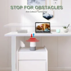 Height Adjustable Standing Desk With Electric Motor, Computer Desk, Intelligent Memory Height, Collision Protection,140 Cm,White/White With Wheel -Office Furniture Store 60299583 5