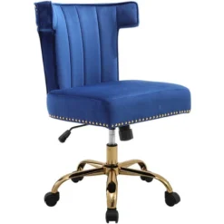Livingandhome Velvet Swivel Office Task Chair With Nailhead Trim, Blue -Office Furniture Store 60359632 4