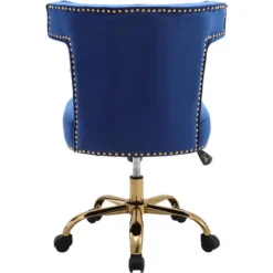 Livingandhome Velvet Swivel Office Task Chair With Nailhead Trim, Blue -Office Furniture Store 60359632 5
