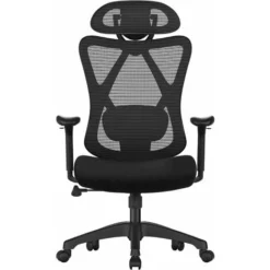 Songmics Office Chair, Ergonomic Chair, Mesh Chair, Adjustable Lumbar Support And Headrest, Breathable Mesh Fabric, 150 Kg Weight Capacity, Height Adjustable, Black OBN163B01