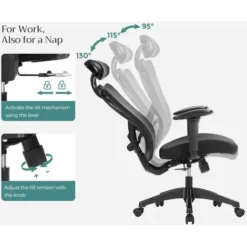 Songmics Office Chair, Ergonomic Chair, Mesh Chair, Adjustable Lumbar Support And Headrest, Breathable Mesh Fabric, 150 Kg Weight Capacity, Height Adjustable, Black OBN163B01 7 Songmics Office Chair, Ergonomic Chair, Mesh Chair, Adjustable Lumbar Support And Headrest, Breathable Mesh Fabric, 150 Kg Weight Capacity, Height Adjustable, Black OBN163B01 -Office Furniture Store 60563764 3