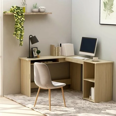 Topdeal L-Shaped Corner Desk Sonoma Oak 120x140x75 Cm Chipboard FF800750UK 1 Topdeal L-Shaped Corner Desk Sonoma Oak 120x140x75 Cm Chipboard FF800750UK