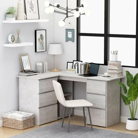 Topdeal Corner Desk Concrete Grey 145x100x76 Cm Chipboard FF801093UK 1 Topdeal Corner Desk Concrete Grey 145x100x76 Cm Chipboard FF801093UK