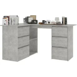 Topdeal Corner Desk Concrete Grey 145x100x76 Cm Chipboard FF801093UK 7 Topdeal Corner Desk Concrete Grey 145x100x76 Cm Chipboard FF801093UK -Office Furniture Store 60865006 3