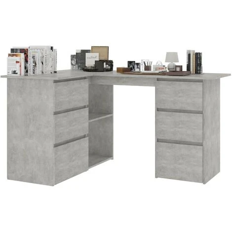 Topdeal Corner Desk Concrete Grey 145x100x76 Cm Chipboard FF801093UK 3 Topdeal Corner Desk Concrete Grey 145x100x76 Cm Chipboard FF801093UK - Image 3