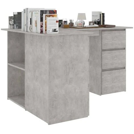 Topdeal Corner Desk Concrete Grey 145x100x76 Cm Chipboard FF801093UK 4 Topdeal Corner Desk Concrete Grey 145x100x76 Cm Chipboard FF801093UK - Image 4