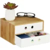 Relaxdays Desk Organiser, 2 Drawers, Office Storage Box, HxWxD: 14 X 25 X 20 Cm, Bamboo & MDF, White