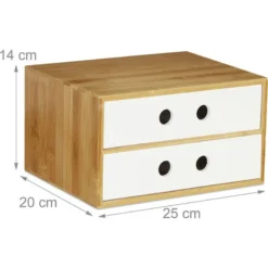 Relaxdays Desk Organiser, 2 Drawers, Office Storage Box, HxWxD: 14 X 25 X 20 Cm, Bamboo & MDF, White -Office Furniture Store 61317133 4