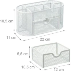 Relaxdays Desk Organiser, Modern Look, Metal Mesh, Total Dimensions: H X W X D Approx. 10.5 X 22 X 11 Cm, White -Office Furniture Store 61317760 4