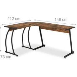 Relaxdays Corner Desk, H X W X D: 73 X 148 X 112 Cm, Walnut Wood Optic, L-shaped Desk, Metal And MDF, Brown/Black -Office Furniture Store 61321392 4