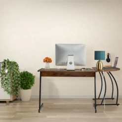 Relaxdays Corner Desk, H X W X D: 73 X 148 X 112 Cm, Walnut Wood Optic, L-shaped Desk, Metal And MDF, Brown/Black -Office Furniture Store 61321392 5