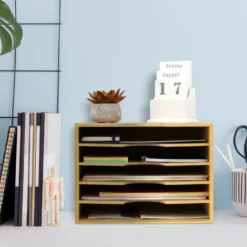 Relaxdays Document Organiser, A4 Size, 8 Compartments, Office, H X W X D: 23.5 X 32.5 X 24 Cm, Bamboo, Natural -Office Furniture Store 61322679 5