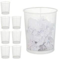 Set Of 8 Relaxdays Wastebaskets, Wastepaper Bin, Office & Home, Round, Wire Mesh, Metal, H X D: 35 X 29.5 Cm, White