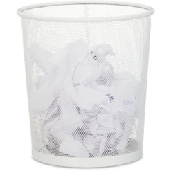 Relaxdays Wastebasket, Wastepaper Bin, Office & Home, Round, Wire Mesh, Paper Bin, Metal, H X D: 28 X 26 Cm, White