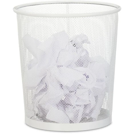 Relaxdays Wastebasket, Wastepaper Bin, Office & Home, Round, Wire Mesh, Paper Bin, Metal, H X D: 28 X 26 Cm, White 1 Relaxdays Wastebasket, Wastepaper Bin, Office & Home, Round, Wire Mesh, Paper Bin, Metal, H X D: 28 X 26 Cm, White